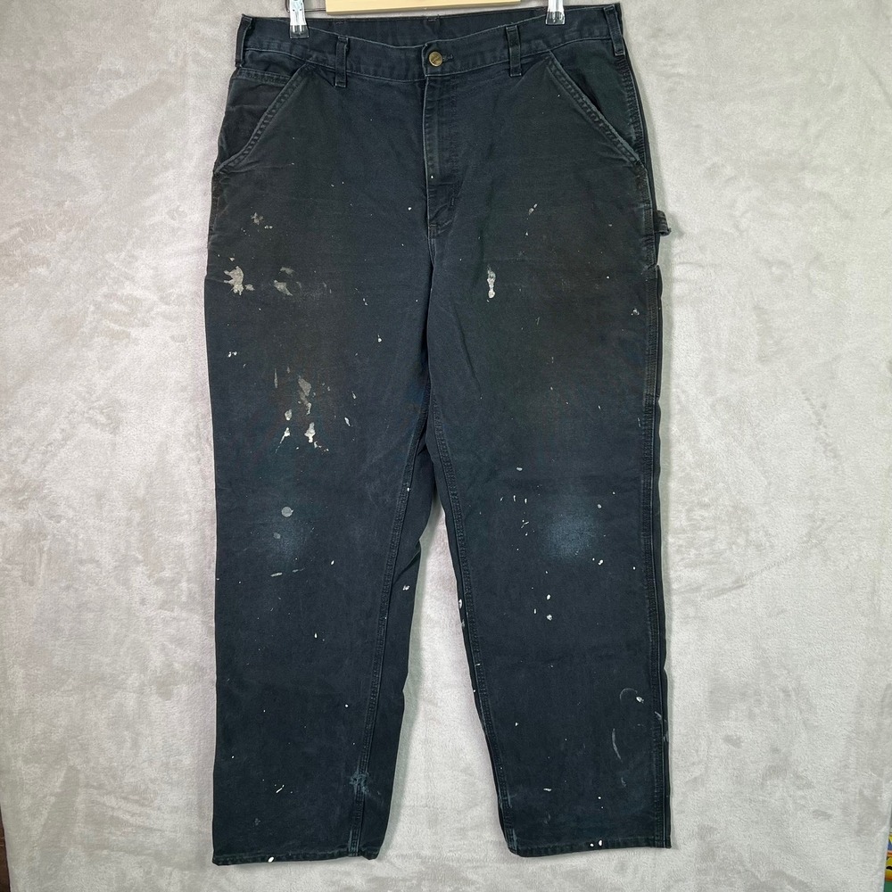 Carhartt B11 BLK Canvas Work Pants Mens 36x34 Canvas Work Carpenter Distressed